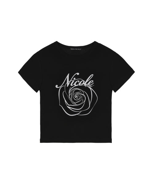 ROSE LETTERING CROPPED TOP #徐睿知同款! - 5 COLORS BLACK