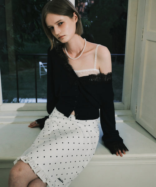 DOT RUFFLE MIDI SKIRT #徐睿知同款! IVORY