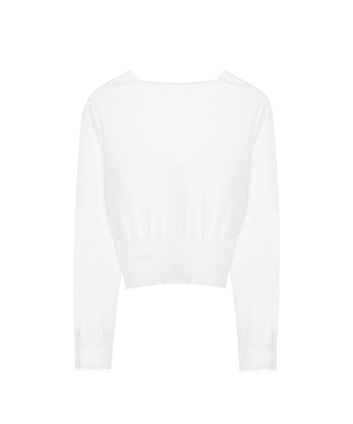 LACE V-NECK KNIT CARDIGAN TOP #徐睿知同款! - 2 COLORS WHITE