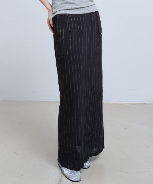 LINEN STRIPE LONG SKIRT #徐睿知同款! - 2 COLORS BLACK