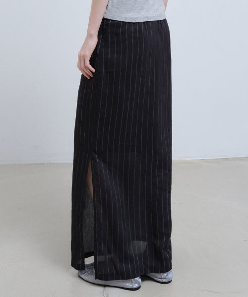 LINEN STRIPE LONG SKIRT #徐睿知同款! - 2 COLORS BLACK