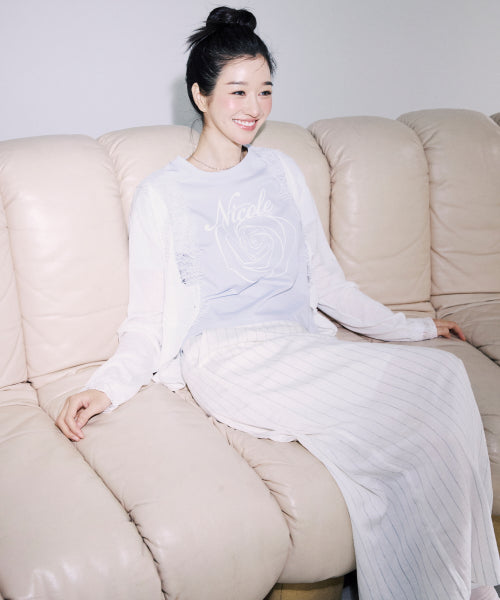 LINEN STRIPE LONG SKIRT #徐睿知同款! - 2 COLORS IVORY