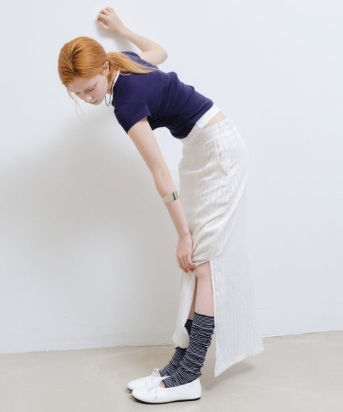 LINEN STRIPE LONG SKIRT #徐睿知同款! - 2 COLORS IVORY