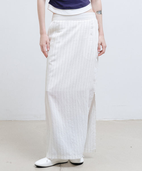 LINEN STRIPE LONG SKIRT #徐睿知同款! - 2 COLORS IVORY