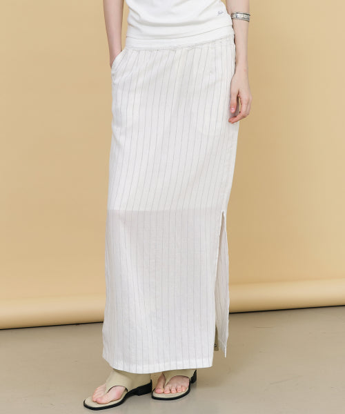 LINEN STRIPE LONG SKIRT #徐睿知同款! - 2 COLORS IVORY