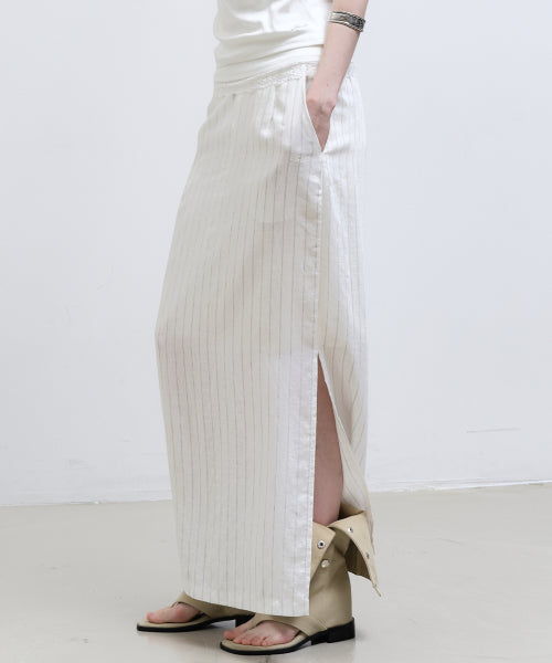 LINEN STRIPE LONG SKIRT #徐睿知同款! - 2 COLORS IVORY