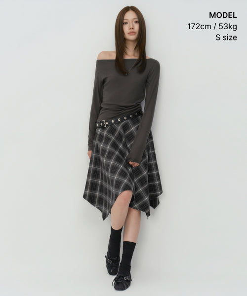 WOMENS CHECK ASYMMETRIC SKIRT #韓韶禧同款! - 2 COLORS GREY
