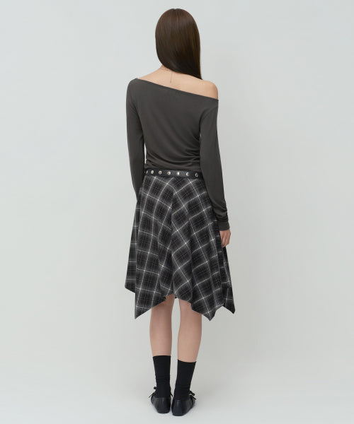 WOMENS CHECK ASYMMETRIC SKIRT #韓韶禧同款! - 2 COLORS GREY