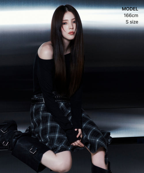 WOMENS CHECK ASYMMETRIC SKIRT #韓韶禧同款! - 2 COLORS GREY