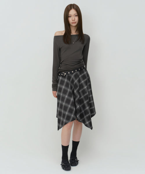 WOMENS CHECK ASYMMETRIC SKIRT #韓韶禧同款! - 2 COLORS GREY