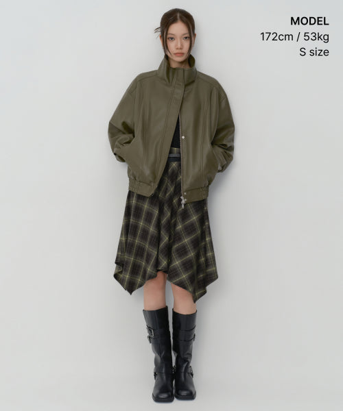 WOMENS CHECK ASYMMETRIC SKIRT #韓韶禧同款! - 2 COLORS BLACK