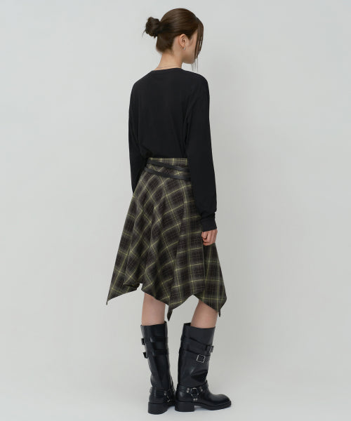 WOMENS CHECK ASYMMETRIC SKIRT #韓韶禧同款! - 2 COLORS BLACK