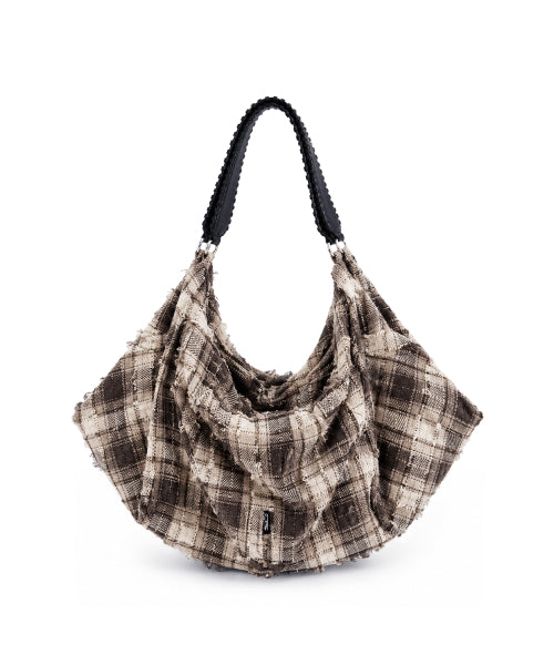 NOIR CHECK SHOULDER BAG - 3 COLORS BROWN