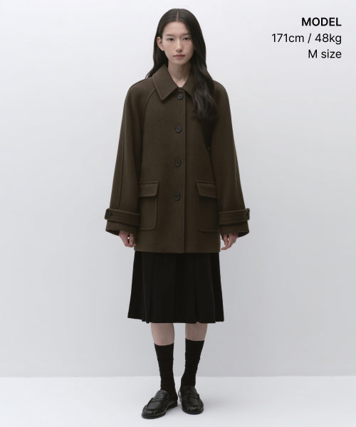 WOMENS CASHMERE BLEND HALF BALMACAAN COAT #韓韶禧同款! - 6 COLORS BROWN