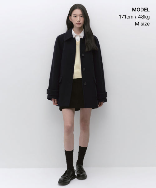 WOMENS CASHMERE BLEND HALF BALMACAAN COAT #韓韶禧同款! - 6 COLORS NAVY