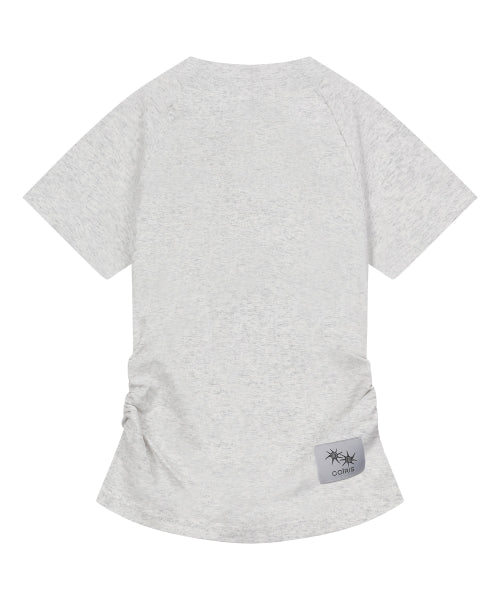 HENLEY NECK SHIRRING SHORT SLEEVE TEE - 2 COLORS WHITE