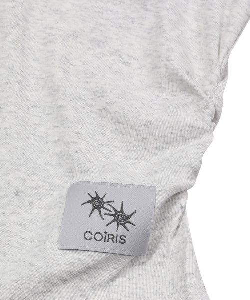 HENLEY NECK SHIRRING SHORT SLEEVE TEE - 2 COLORS WHITE