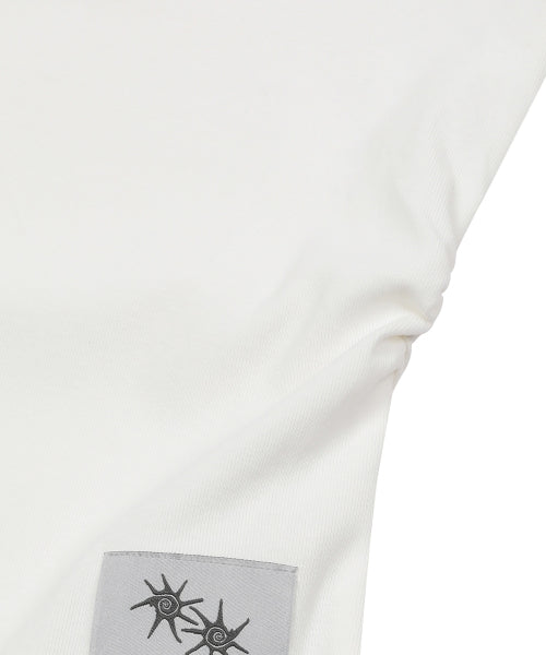 HENLEY NECK SHIRRING SHORT SLEEVE TEE - 2 COLORS WHITE