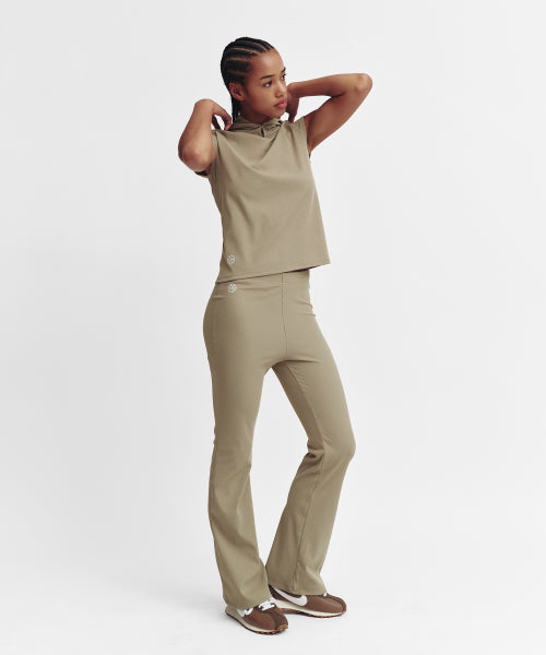 MOVE HOOD RIBBED TOP - 3 COLORS BEIGE