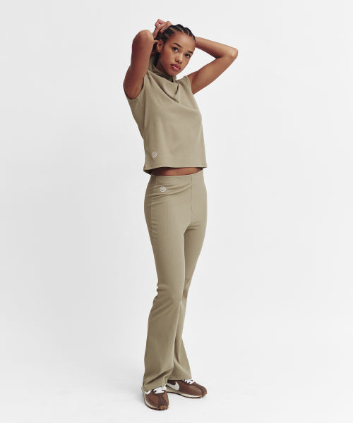 MOVE HOOD RIBBED TOP - 3 COLORS BEIGE