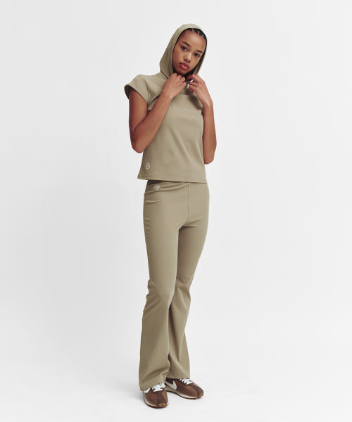 MOVE HOOD RIBBED TOP - 3 COLORS BEIGE