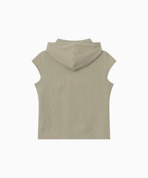 MOVE HOOD RIBBED TOP - 3 COLORS BEIGE