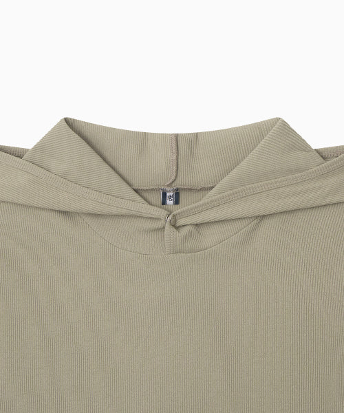 MOVE HOOD RIBBED TOP - 3 COLORS BEIGE