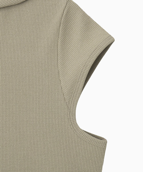 MOVE HOOD RIBBED TOP - 3 COLORS BEIGE