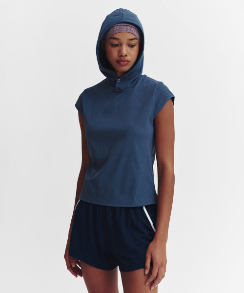 MOVE HOOD RIBBED TOP - 3 COLORS BLUE
