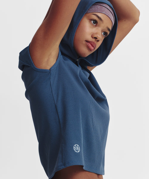 MOVE HOOD RIBBED TOP - 3 COLORS BLUE