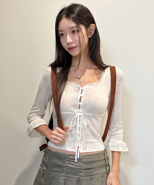 GRAIN FRILL CARDIGAN OATMEAL