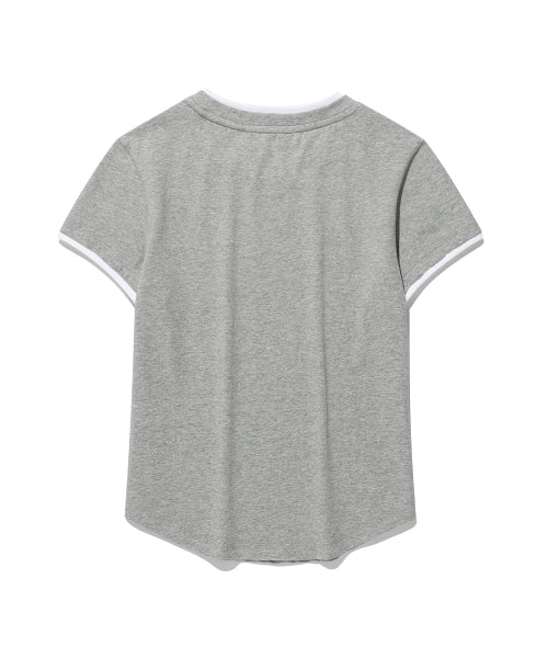 MINI BAM LINE NECK SLEEVE LAYERED T-SHIRT - 3 COLORS GREY