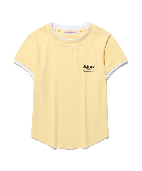 MINI BAM LINE NECK SLEEVE LAYERED T-SHIRT - 3 COLORS YELLOW