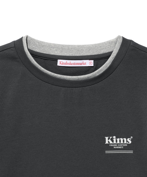 MINI BAM LINE NECK SLEEVE LAYERED T-SHIRT - 3 COLORS CHARCOAL