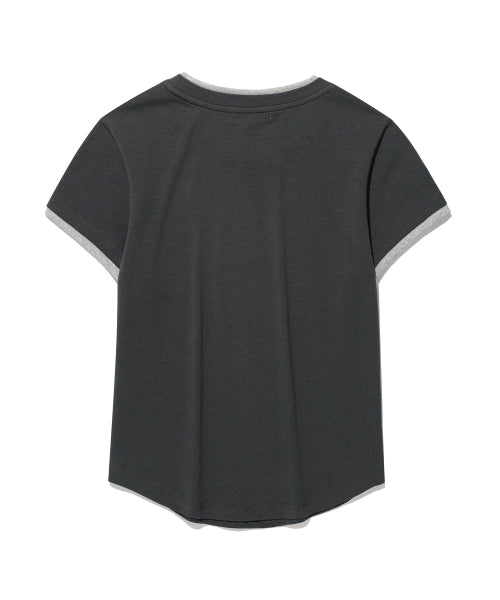 MINI BAM LINE NECK SLEEVE LAYERED T-SHIRT - 3 COLORS CHARCOAL