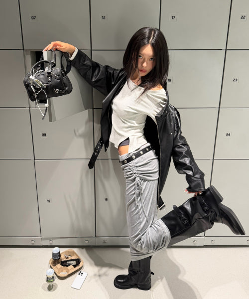 ZIPPER STUD MINI TOTE BAG - 2 COLORS BLACK