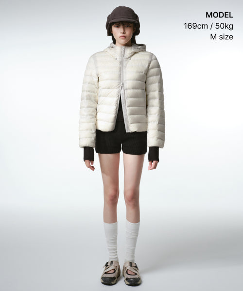 WOMENS SHEER HOODED LIGHT DOWN JACKET #韓韶禧同款! - 8 COLORS IVORY