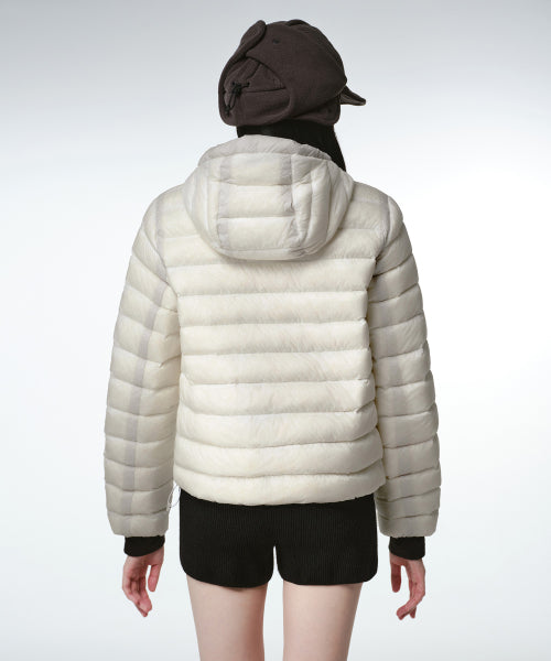 WOMENS SHEER HOODED LIGHT DOWN JACKET #韓韶禧同款! - 8 COLORS IVORY