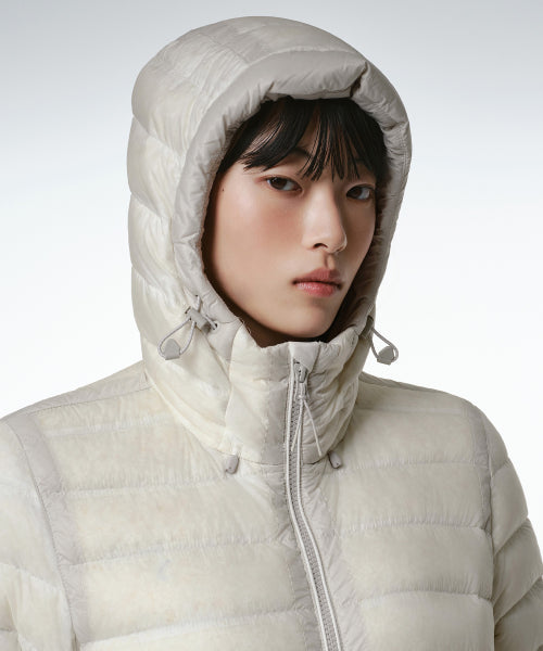 WOMENS SHEER HOODED LIGHT DOWN JACKET #韓韶禧同款! - 8 COLORS IVORY