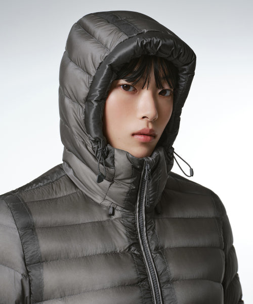WOMENS SHEER HOODED LIGHT DOWN JACKET #韓韶禧同款! - 8 COLORS GREY