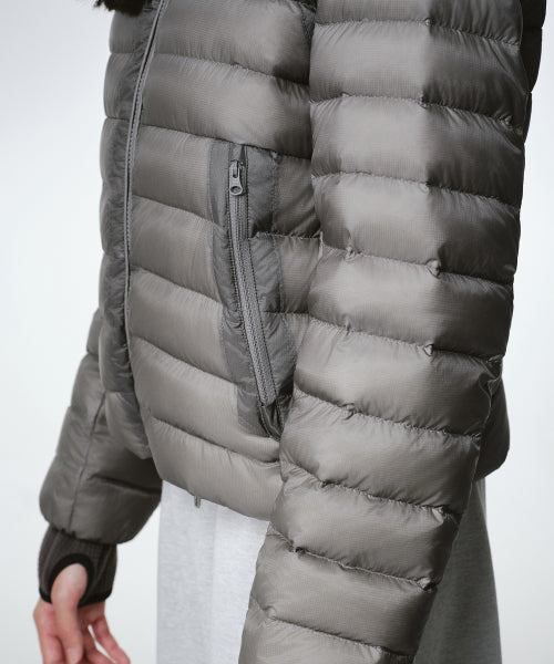 WOMENS SHEER HOODED LIGHT DOWN JACKET #韓韶禧同款! - 8 COLORS GREY