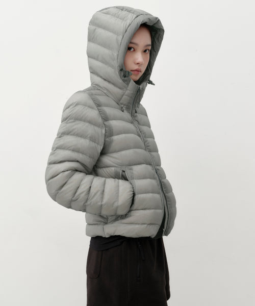 WOMENS SHEER HOODED LIGHT DOWN JACKET #韓韶禧同款! - 8 COLORS LIGHT GREY