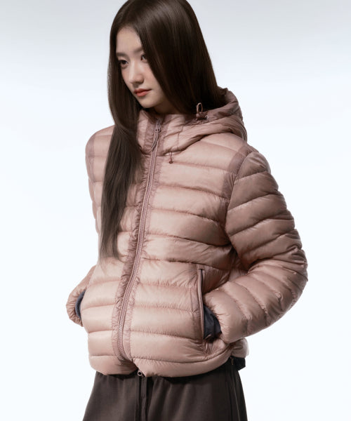 WOMENS SHEER HOODED LIGHT DOWN JACKET #韓韶禧同款! - 8 COLORS PINK