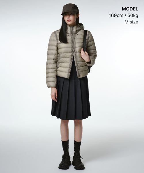 WOMENS SHEER HOODED LIGHT DOWN JACKET #韓韶禧同款! - 8 COLORS BEIGE
