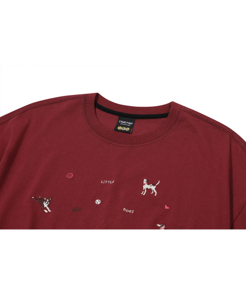 PUPPY STITCH SHORT SLEEVE TEE - 2 COLORS BURGUNDY