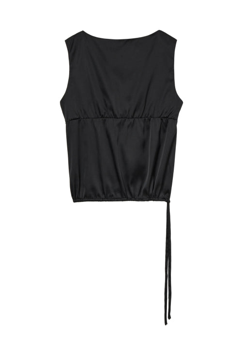 SATIN SHIRRING SLEEVELESS - 2 COLORS BLACK