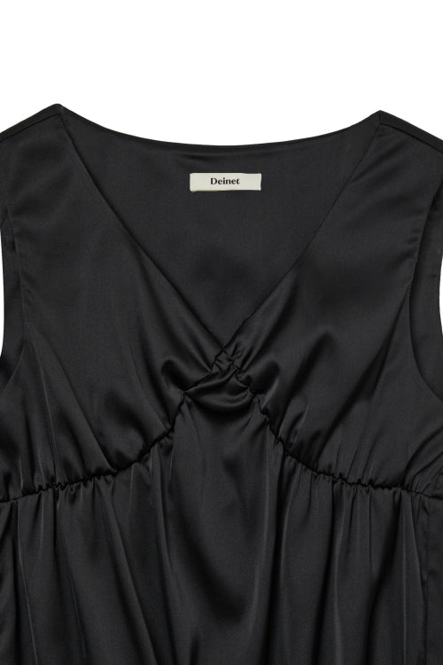 SATIN SHIRRING SLEEVELESS - 2 COLORS BLACK