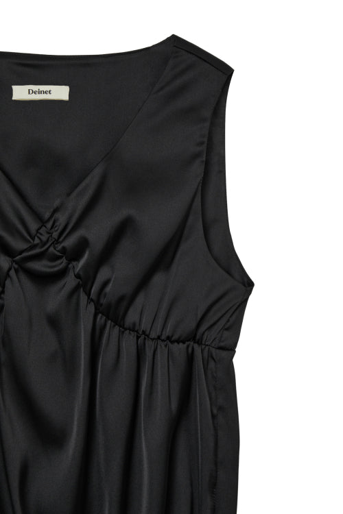 SATIN SHIRRING SLEEVELESS - 2 COLORS BLACK