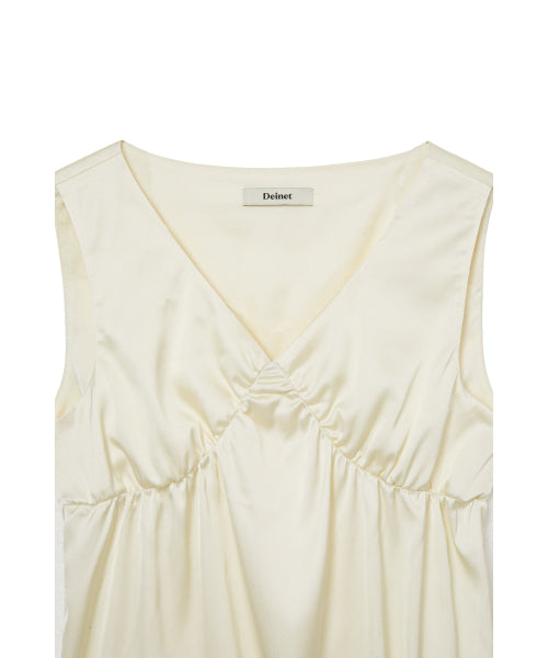 SATIN SHIRRING SLEEVELESS - 2 COLORS IVORY