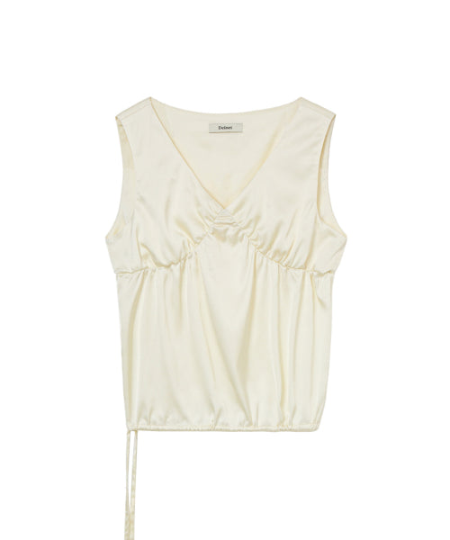 SATIN SHIRRING SLEEVELESS - 2 COLORS IVORY
